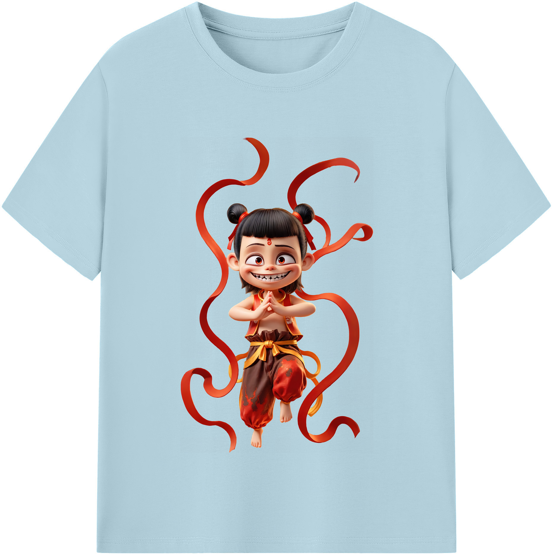 （画像用） Ne Zha 2 ナタ 魔童の大暴れ 綿100％半袖Tシャツ（フロントプリント）
